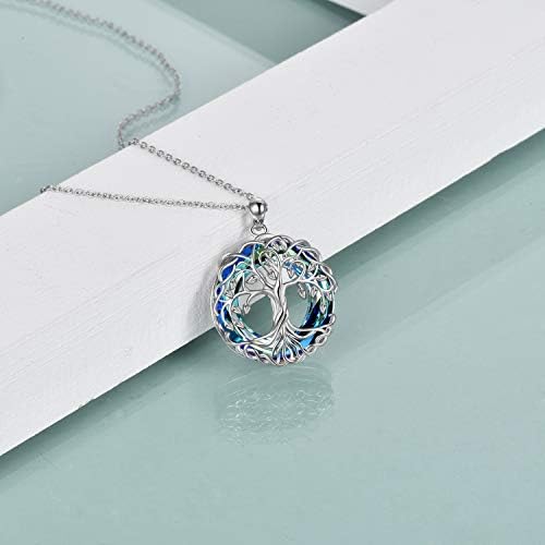 YFN Tree of Life Necklace Jewellery for Women Sterling Silver Celtic Knot Family Tree Pendant With Blue/Purple/Volcano Circle Crystal Irish Jewellery Gifts for Mum Daughter Birthday Christmas
