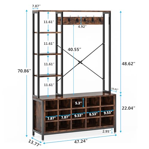 Tribesigns Entryway Bench with Coat Rack Hall Tree and Shoe Storage Shelves, Industrial Mudroom Hooks, Furniture for Hallway, Bedroom, Rustic Brown (F15841126)