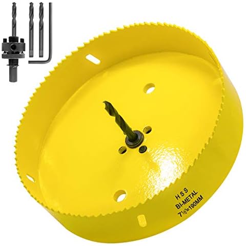 Acekit 7 1/2 inch Hole Saw With 7/16 Arbor HSS Bi-Metal Hole Saw Blade Strenthen Drill Bits And Variable Teeth Pitch For Wood,Ceiling,Plastic Board,Pipe,Plywood,And Soft Metal Sheet (190mm) Cover