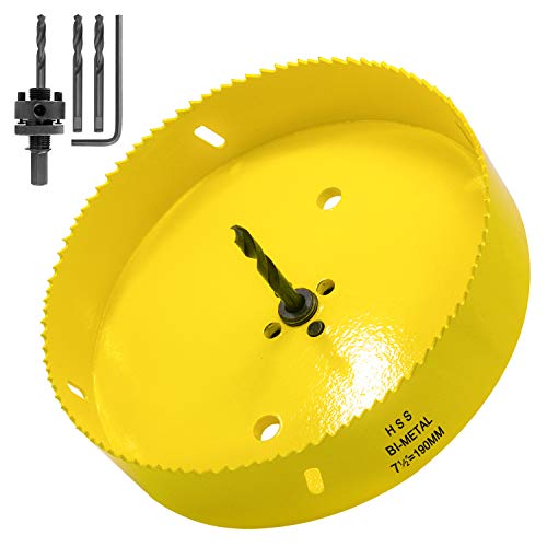 Acekit 7 1/2 inch Hole Saw With 7/16 Arbor HSS Bi-Metal Hole Saw Blade Strenthen Drill Bits And Variable Teeth Pitch For Wood,Ceiling,Plastic Board,Pipe,Plywood,And Soft Metal Sheet (190mm)