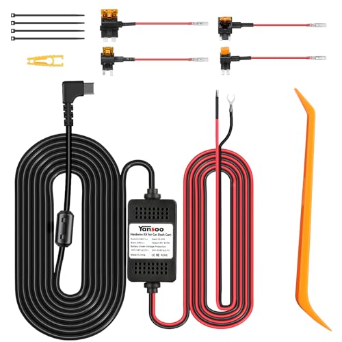 Yansoo Dash Cam Hardwire Kit USB C,13ft Type-C Hard Wire Kit for Dash Camera,USB C Hard Wire Kit Fuse for Dashcam,12V-24V to 5V Hardwire Kit Car Camera Charger Power Cord with Low Voltage Protection by Yansoo - Used condition - US$15.20