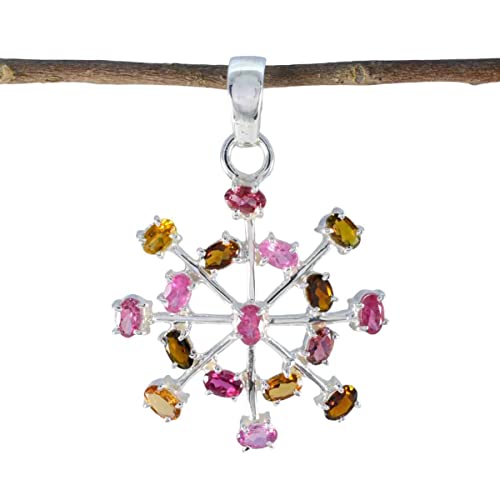 Pendentif argent multi tourmaline ovale 925 réglable pour mariage