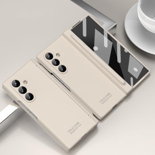 Coque Galaxy Z Fold 7 beige pour le bureau avec support et rabat magnétique