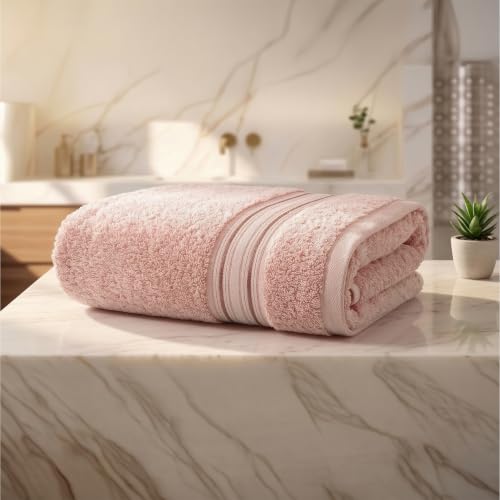 Image of LANE LINEN Luxury Bath Towels Set - 1 Piece, 100% Cotton Bathroom Towels, Zero Twist, Quick Dry Absorbent Bath Towel, Super Soft Gym Towel - Peach