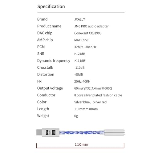 Image of JCALLY JM6 Pro USB C Type-C to 3.5 mm Dual DAC CX31993 MAX97220 Headphones Digital Audio Portable Decoding Amplifier HiFi DAC Mobile Headphone Adapter (Blue)