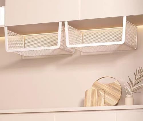 Image of Styleys Under Shelf Baskets - Mesh Wire Rack Shelf Organizer Hanging Baskets for Office Kitchen Pantry Organization and Storage (12-inch, White), 1 Pieces - S11036A