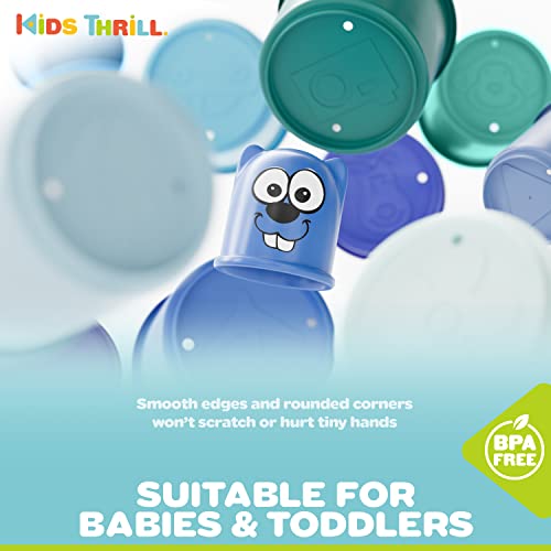 Kidsthrill Blue Modern Design Set Of 11 Stacking Cups, Baby Boy Toys & Girls Infants 12 Months & Toddlers 1-3, With Drainage Holes For Baby Bath Toys Tub, Stackable Nesting Sorting Toys #TOP1