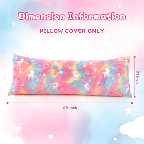 Image of Cloele Body Pillow Cover for Kids,Glow in the Dark,21x54 in,Unicorns | Fit 21x54in and 20x54in,Long Pillow Cases,Full Length Pillow Case,Ultra Soft,Body Pillow Pillowcase for Kids Girls,Decorative