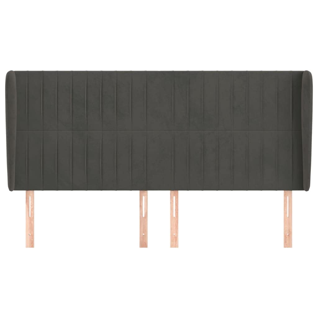 Cabecero Orejero Gris Oscuro 163x118/128cm Patas Madera Regulables en Altura Diseño Moderno Dormitorio Respaldo