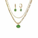 Moonffay Sage Green Jewelry Set for Women,Stainless Steel Paperclip Choker Chain Plated 18k Gold Jew