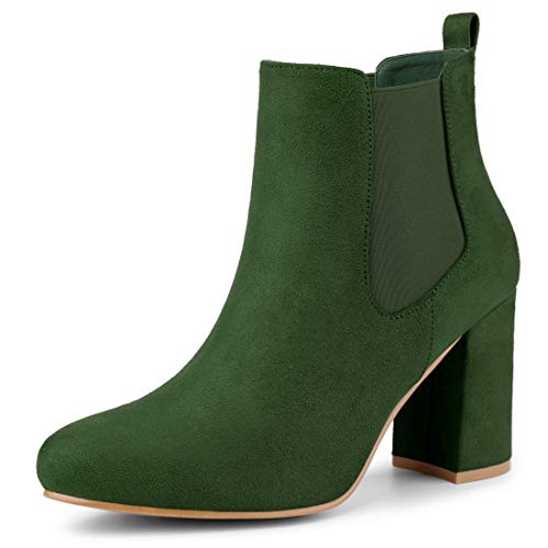 Allegra K Women's Round Toe Chunky Heel Chelsea Ankle Boots Green 8 M US