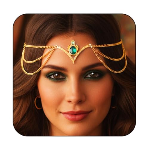 Fashband Corrente de cabeça boémio com diamantes de imitação dourados, acessórios para o cabelo, festival, Halloween, para mulheres e meninas