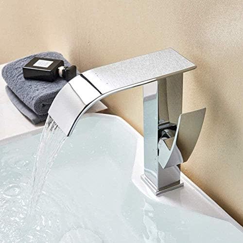 Robinet de salle de bain en laiton chromé anti-corrosion à bec cascade et commande unique