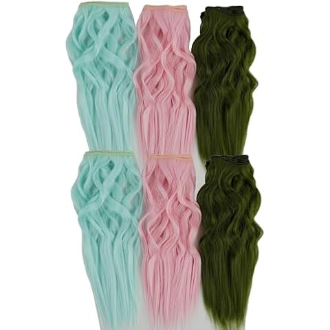 CliCling 6 Pcs DIY Doll Hair Wefts Synthetic Curly Doll Hair Extensions Accessories Doll Wig Doll Making Hair Doll Hair Crafts Doll Arts Supplies (Green & Blackish Green & Pink) Cover