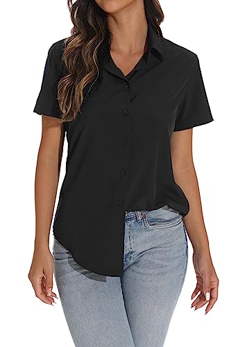 GUANYY Women's Short Sleeve Button Down Shirt Womens Shirts Dressy Casual Business Work Blouses V Neck Collared Tops2