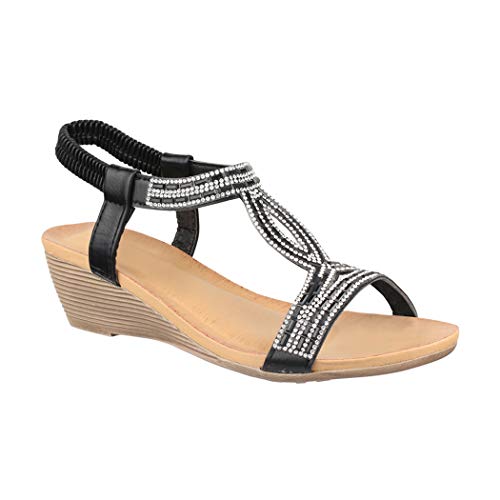 Elara Sandalias de Mujer Tacón de Cuña Abierto Chic Chunkyrayan FC19-Q117 Black-38