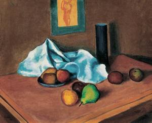Peinture à l'huile nature morte poire verte Dezso Orban pour salon