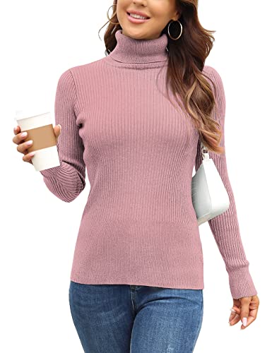 Image of Rocorose Women's Ribbed Turtleneck Sweater Long Sleeve Knitted Solid Pullover