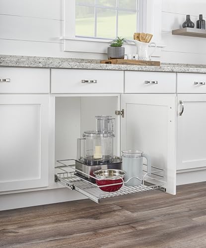 Image of Rev-A-Shelf Steel Wire Pullout Drawer Organizer Shelf for Kitchen Cabinets, Slide Out Storage Basket, Min Opening Width of 20.5 inch, 21 inch x 22 inch, 5WB1-2122CR-1