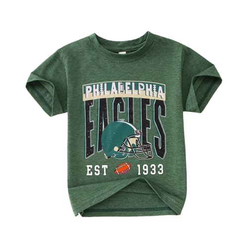 CM C&M WODRO Toddler Boy Girl Football T-Shirt Funny Football Team Shirt Game Day Outfit Kids Short Sleeve Sport Fans Tee Top (Green 4-5T)