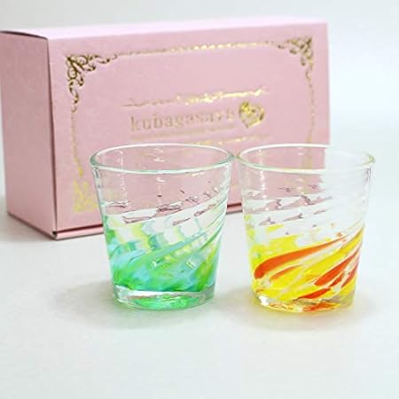 Amazon ペアグラス おしゃれ プレゼント ロックグラス ウイスキーグラス 焼酎 ギフト 琉球ガラス グラス カレットモールグラス 2個 ペアセット ギフトbox付 緑 橙 くば笠屋 ロックグラス 通販