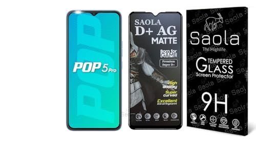Image of Saola Anti-Glare Matte Screen Protector for Tecno POP 5 Pro | Smooth Touch Finish, 9H Strength Glass, Full Coverage, Bubble-Free Installation Kit | Quick & Easy Application | Pack of 1
