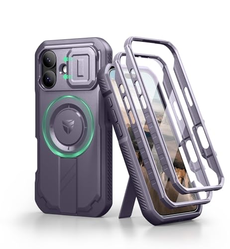 Image of Dexnor for iPhone 17 Case with Slide Camera Cover & Adjustable Kickstand & Built-in Screen Protector, Compatible Wireless Charging,Rugged Cases Heavy-Duty Magnetic Protective Cover,Phantom Purple