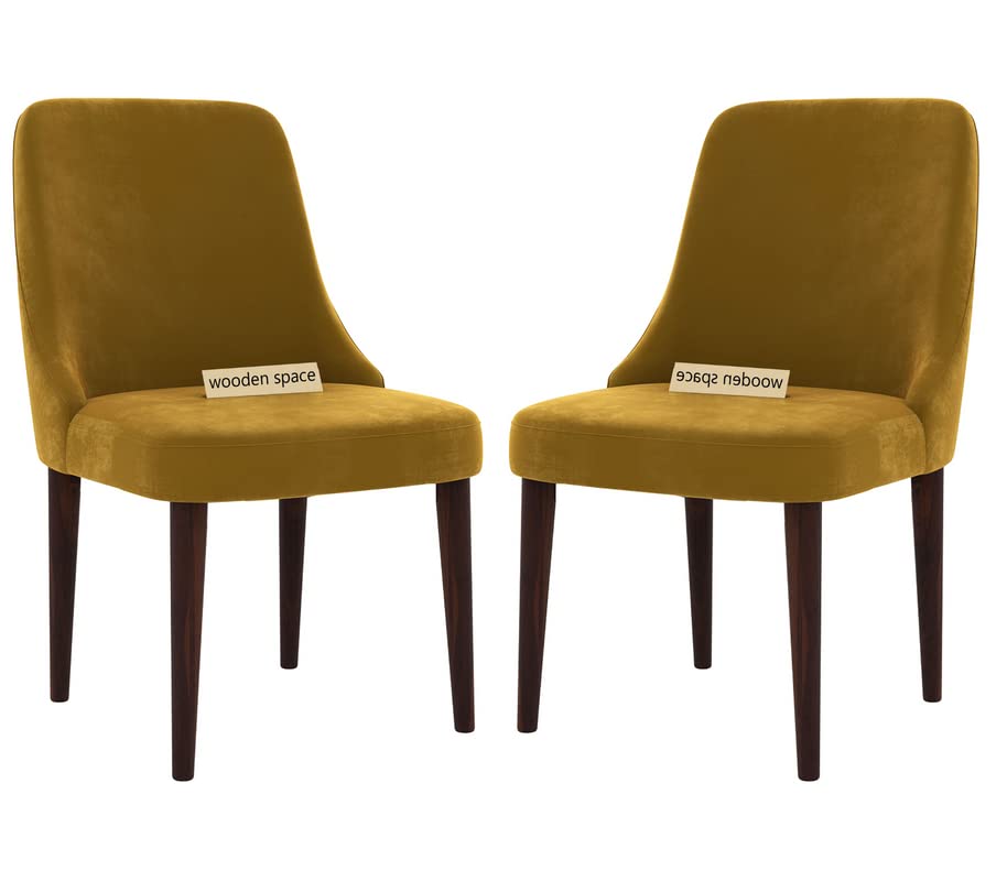 Image of WOODEN SPACE Dining Chair for Living Room Vintage Armchair with Rosewood and Holend Velvet for Living Room, Hotel, Restrorent and Home Decor - 20X19X35 Inch (Mustard Parck of 2)