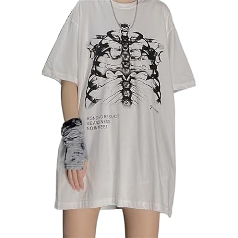 Camisetas para mujer góticas Punk Skeleton Y2k E-Girls 90s Harajuku Crop Top Goth Vintage Estética Graphic Print manga corta Cover