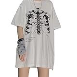 ❉Combinación: las camisetas unisex con estampado de calavera se pueden combinar con pantalones de chándal sueltos, faldas plisadas góticas, faldas bohemias, pantalones de pierna ancha, pantalones rectos, pantalones acampanados, pantalones holgados, pantalones cortos, leggings, etc. Las camisetas casuales sueltas de cuello redondo vintage Y2k pueden mostrar perfectamente tus curvas sexy.