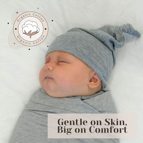 Organic Cotton Set-of-4 Baby Hats, Knotted Buttery-Soft Baby Hats Jet, Heather, Cocoa, Sand in Size 3-6 Months2