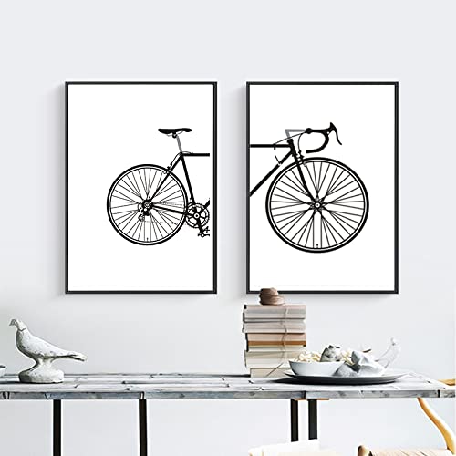 Tableau minimaliste noir et blanc avec affiche de vélo nordique pour déco maison - 2