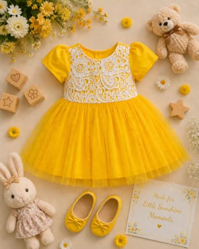 Image of Pspeaches Girls Dupion Short Sleeves Round Neck Solid 1 Piece Dress|Western Dress for Cute Baby Girls|Party & Casual Outfit