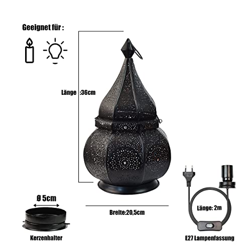 Aranp Orientalische Lampe Schwarz 36cm für Kerzen, Lampen E27 Fassung und LED Lichterketten | Innen und Außen Deko… – Bild 4