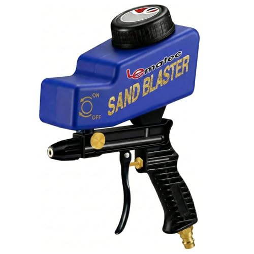 LE LEMATEC Portable Sand Blaster Gun Kit for Rust Removal, Glass Etching, & spot blasting - Requires 150PSI Air Compressor 4+ CFM for Detail Work & Small Projects - Ceramic Nozzle Blue