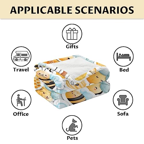 Bee Blanket Gifts, 50"x60" Cute Bee Print Throw for Women Girls, Soft Cozy Warm Flannel for Sofa Bed