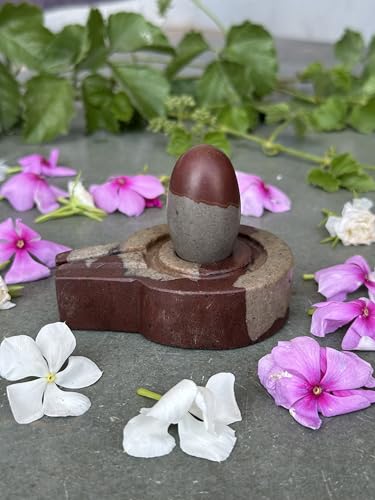Image of Shivam VASTU AKAL 1.5 inch Original Narmadeshwar Narmada Shivling with 3 inch Narmada Stone Yoni Base Jaladhari (Mahamratunjay Shivling, Multicolor Flate Jaladhari)