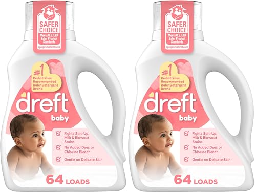 Image of Dreft Liquid Laundry Detergent for Babies, tackles 100% of common baby stains, Laundry Detergent, 84 fl oz, 64 Loads (Pack of 2)