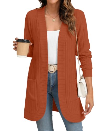 Image of YSYOKOW Cardigan Sweaters for Women Long Sleeve Open Front with Pockets | Long Cardigans for Women Lightweight Soft Casual Dressy Loose Fit Cardigan Sweater with Pockets for Work and Office