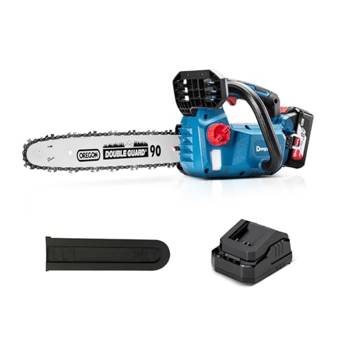 DongCheng Motosega a batteria 18 V, motore brushless, barra OREGON da 30 cm, tensionamento catena...