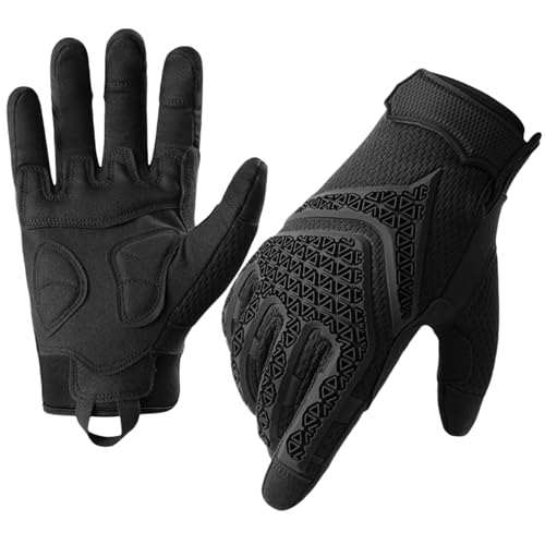 Artanchao Motorrad Handschuhe Herren | Atmungsaktive Sommer-Handschuhe mit 3-Finger Touchscreen | Stoßdämpfend für Motorrad, Offroad, Enduro, Mountainbike & Roller | Erwachsene | Schwarz (Schwarz, L)