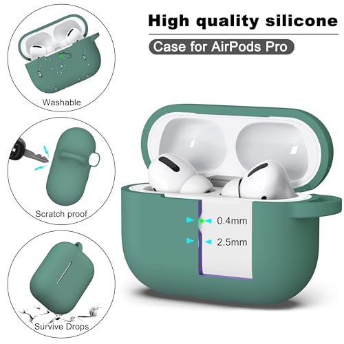 R-fun for AirPods Pro 2nd/1st Generation Case with Cleaner Kit,Soft Silicone Protective Case Cover for Apple AirPod Pro 2/1 for Women Men,AirPods Pro Case Accessories with Keychain,Pine Green