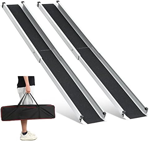 KOLO 7FT Wheelchair Ramps for Steps, 84" L x 7.4" W, 600lbs Capacity, Adjustable Aluminum Ramp, Telescoping Portable with Storage Bag, Non-Skid Surface Wheelchair Ramp for Home, Stairs, Steps(2 Pack)