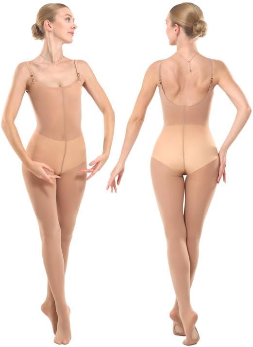 MANZI Full Body Dance Tights for Women Nude Ballet Leotard Convertible with Adjustable Straps Soft Semi Opaque Adult Tights - Image 2