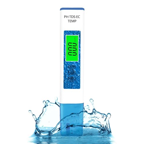 KUPOOL デジタル PH計 4in1 PHメーター ペーハー測定器 TDS ECメーター 水質測定器 ペン型 水質検査キット 高精度 測定範囲 pH0.00-14.00測定 TEMP PPM検査 温度測定 自動校正 実験室 水耕農業 アクアリウム 水族館 プールなど 日本語説明書 校正剤三種類付き ブルー