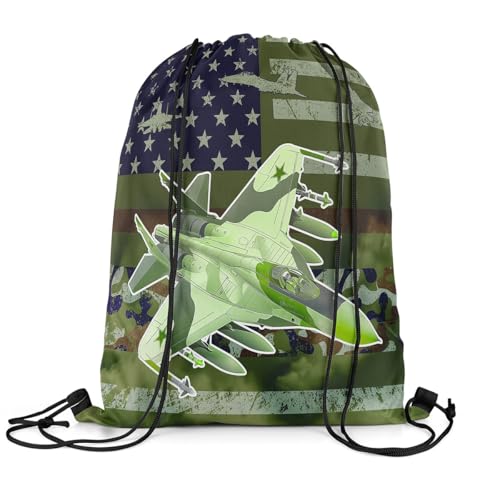 Erosebridal Fighter Plane Drawstring Bags 13X15.7,Usa National Flag Airplane Drawstring Backpack,Fighter Flight Draw String Back Bag For Sport,Camouflage Cinch Bag,Air Force Theme String Backpack2