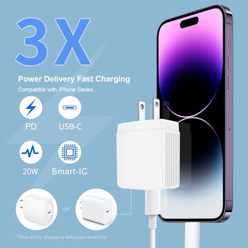 Mitesbony MCABLE_018 20W Usb C Fast Charger 10 Ft Compatible With Iphone 14 13 12 11 Xs Xr X 8 Ipad, 2 Pack Pd Wall Charger Block thumb #1