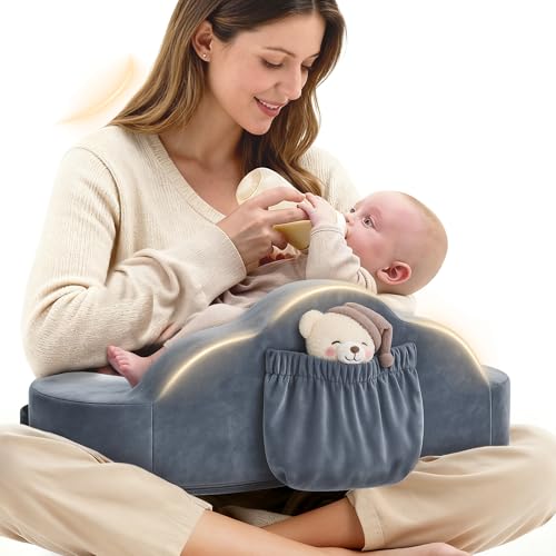 Image of Jaxmoon Nursing Pillows for Breastfeeding, Soft Memory Foam Breastfeeding Pillow, Baby Feeding Pillow for New Mom, Lactation Pillow with Adjustable Waist Strap, Storage Pocket, Removable Cover, Grey