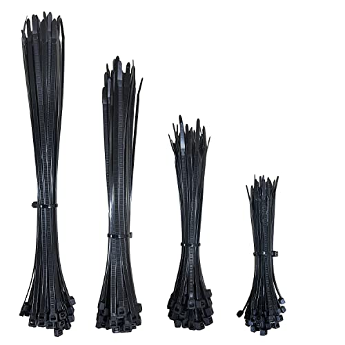 Bridas Plastico para Cables (200 unidades). Surtido de Sujeta Cables de Plastico en 4 Medidas Distintas, color Negro. De calidad y resistentes Cover