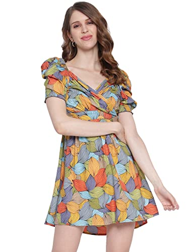 Image of IQRAAR Womens Rayon Printed Fit & Flared One Piece Dress